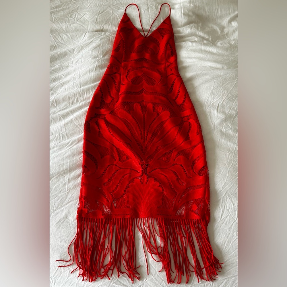 *Beautiful* Lace Red Dress with cute Fringe